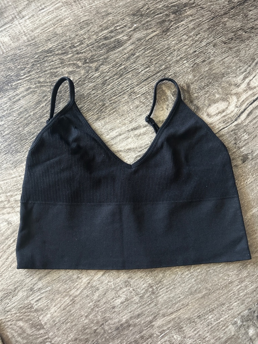 Black Ribbed V-Neck Bralette with Adjustable Straps